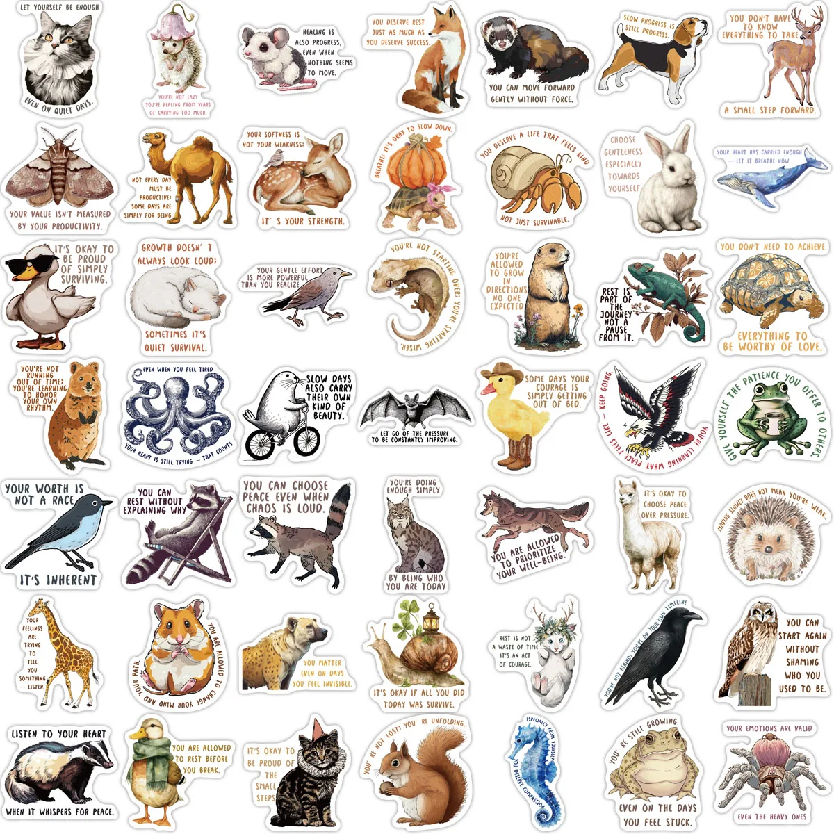 50개 중세 동물 문구 그래피티 스티커 장식용 기타 가방 DIY 휴대폰 케이스 노트북 방수 스티커