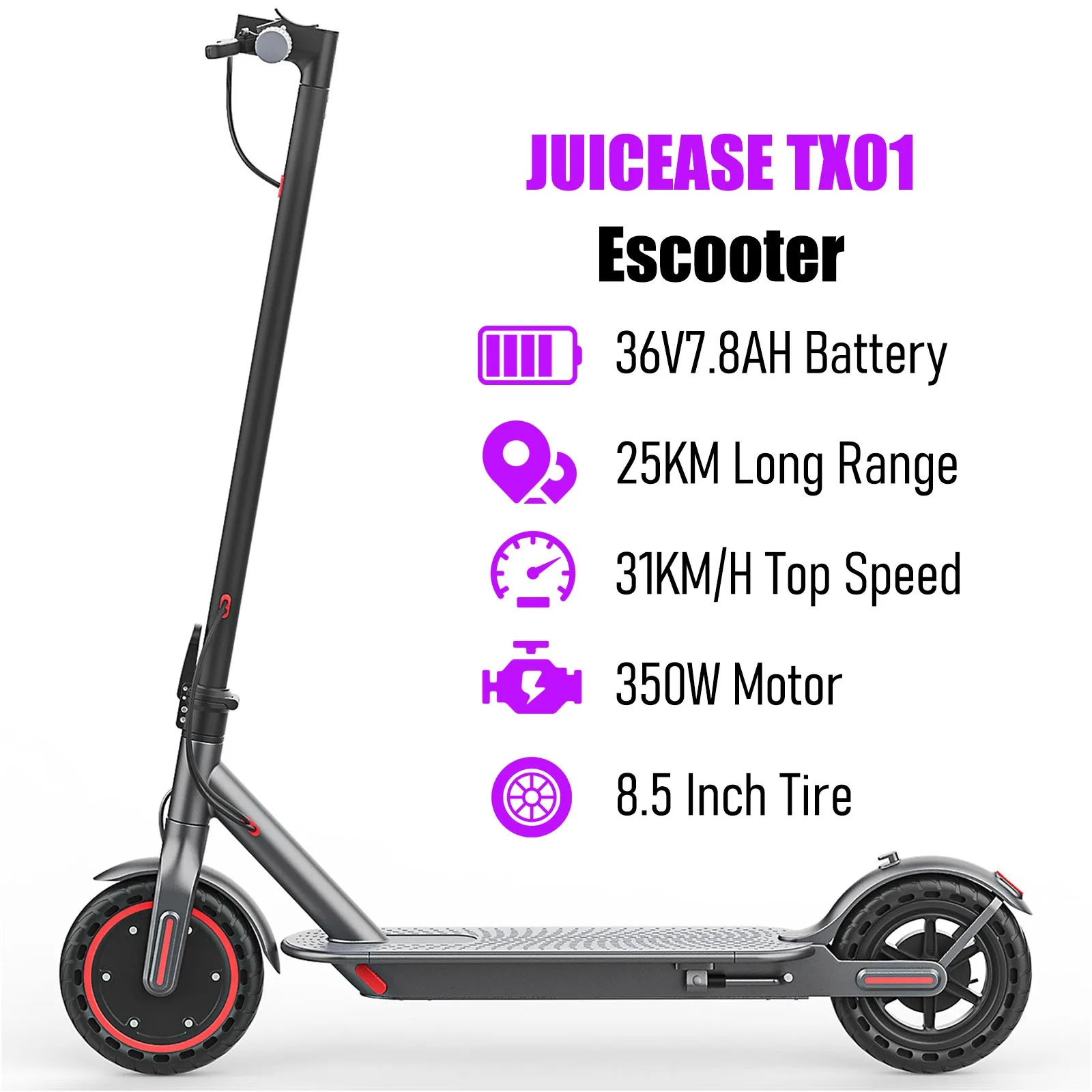 JUICEASE TX01 elektrische scooter voor volwassenen 7,8 Ah 350 W krachtige motor tot 31 km/u snelheid Smart APP elektrische scooter met 5,2 chips