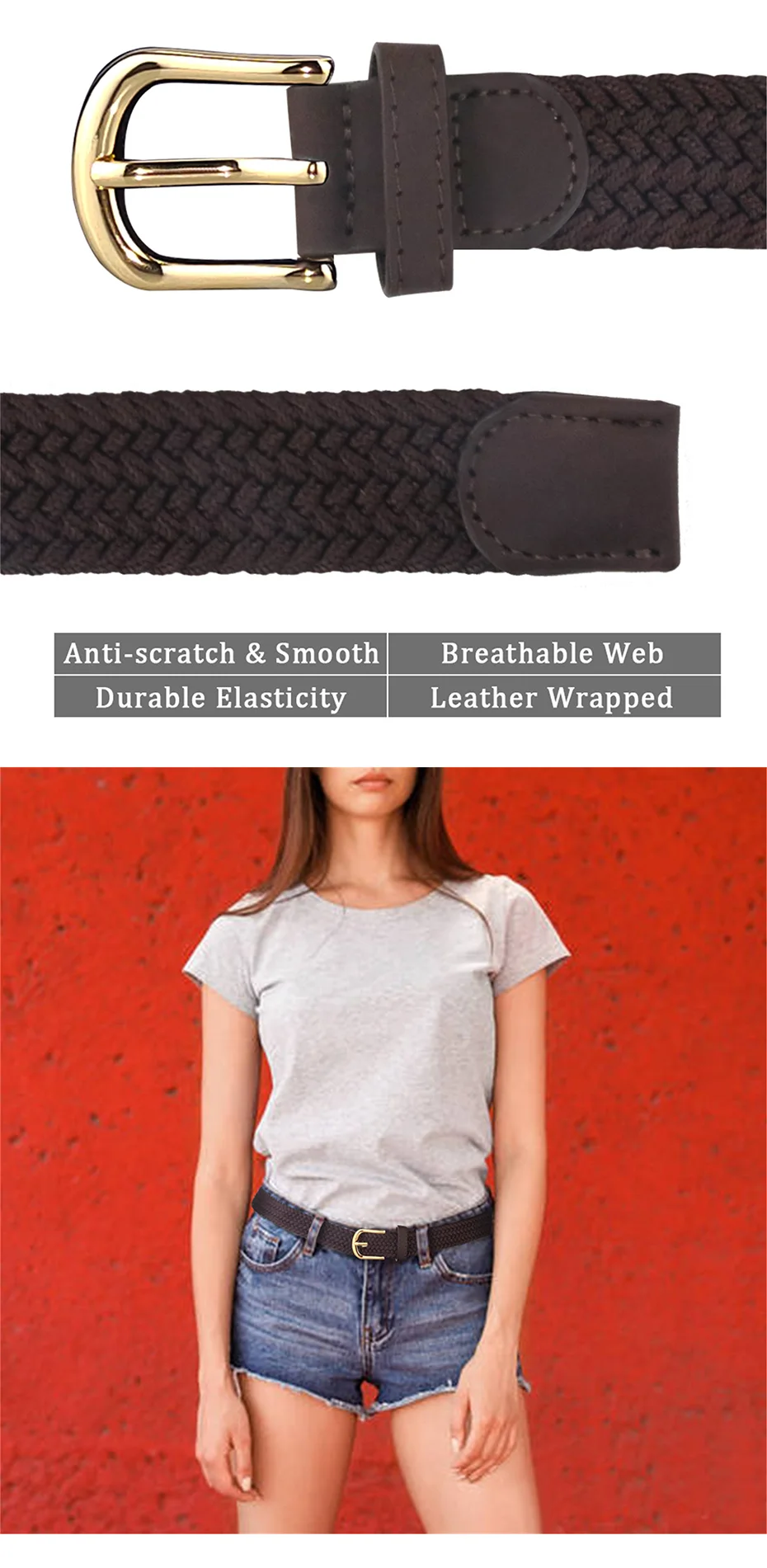 MaiKun Leinwand Geflochtene Gürtel für Frauen Mode Einstellbare Big Größe Metall Pin Schnalle Elastischen Bund Hohe Qualität Casual Stil – Detail 5