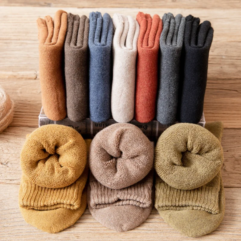 [Warm even in midwinter] 2 heavy-duty heat-heating long-neck socks 10 pairs of thick warm wool socks, warm merino wool, rabbit solid color high quality socks, men Cotton