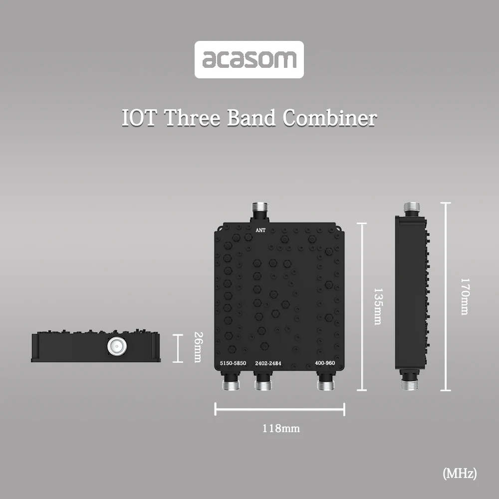 400MHz/2.4GHz/5.8GHz 3 Band Cavity Diplexer Combiner Multiplexer For WiFi IOT Wireless Communication