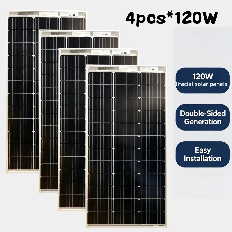 480W Monokristallines Solarpanel, 4×120W PV-Modul, 12V Photovoltaik-Solarzelle für Wohnmobil, Wohnwagen, Reisemobil, Boot, Yacht, netzunabhängige Dachmontage