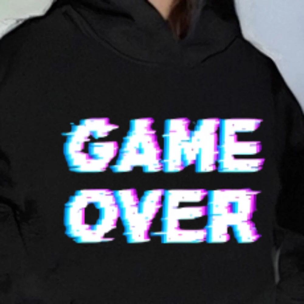 

Толстовка Glitchy Game Over в стиле ретро, игровой текстовый дизайн, осень-зима, повседневные свободные топы с длинными рукавами, крутые яркие удобные тканевые топы