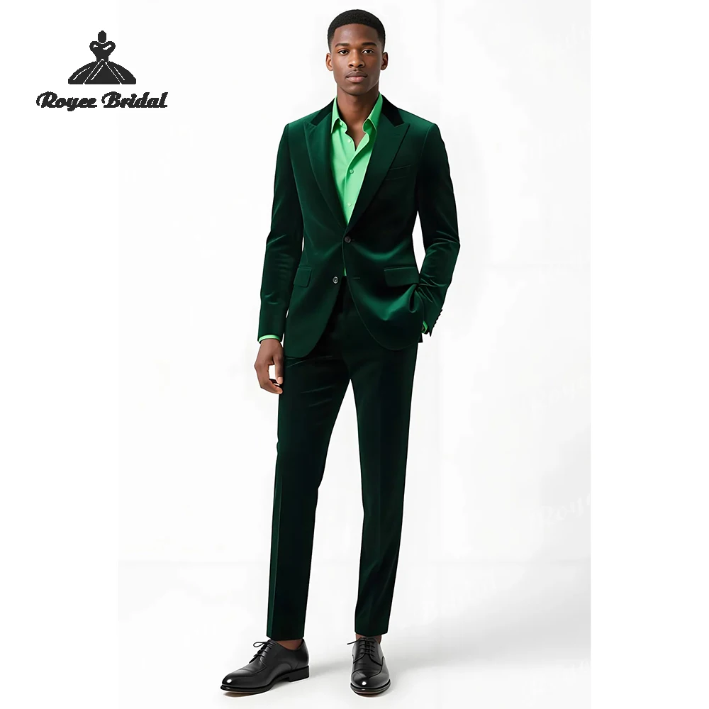 다크 그린 투피스 싱글 브레스티드 남성 정장 웨딩 2026 피크 라펠 이브닝 수트 맞춤 제작 남성복