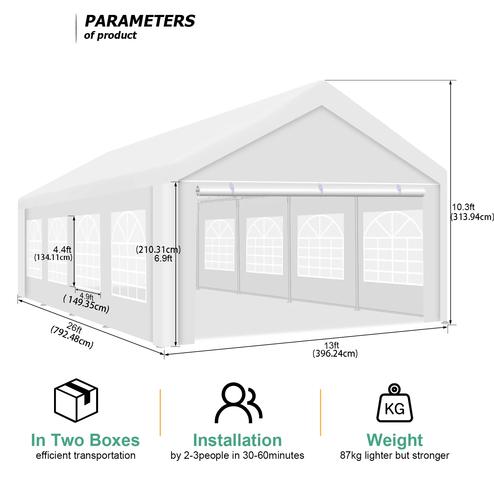 13x26ft Feesttent Zwaar uitgevoerd paviljoen tuinhuisje met verwijderbare zijwanden en ingebouwde zandzakken Bruiloftsbanket Schuur Waterdicht ﻿