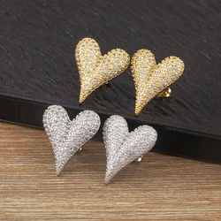 Nidin Korea Popular Love Heart Shape Fashionable Stud Earrings For Women Sparkling Zircon Light Luxury Ear Jewelry Party Gifts