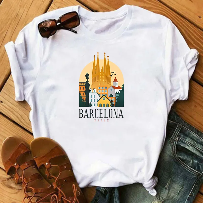 Summer Travel Around The World Barcelona Spain Fashion Sports Women's T-Shirt Harajuku Graphic Clothing Women's Top