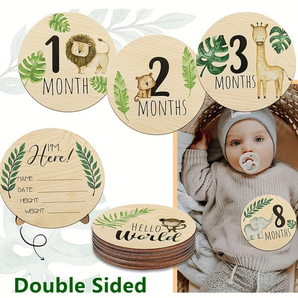 Newborn Baby Wooden Monthly Milestone,Flower and Bear Shaped Wooden Plaque,Perfect For Birthday Photography Props,Birthday Gift