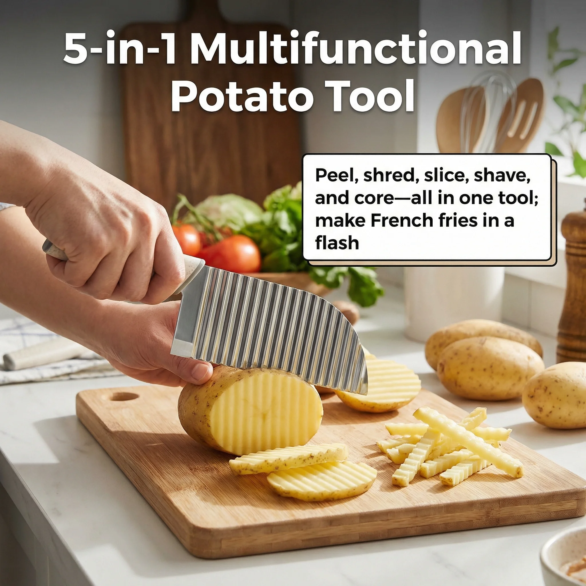 New Stainless Steel Potato Cutter - Effortless Chip Slicer for Kitchen & BBQ, Guaranteed Sharp and Durable for Lifetime Home Use