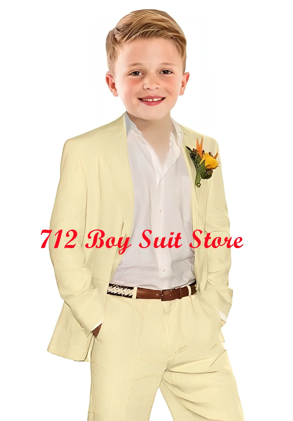 Linen Boys Suit 2 Piece Jacket Pants Set Summer Beach Wedding Party Kids Tuxedo Suits Casual Blazer