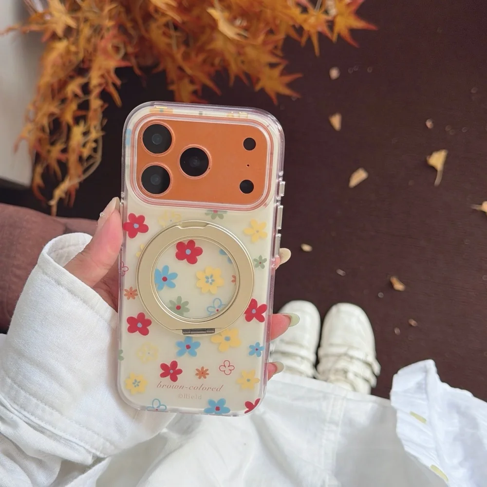 Korea Ins Colorful Flower Magnetic Phone Case for iPhone 18 Pro 15 16 17 18 Pro Max With MagSafe Holder Fashion Shockproof Cover