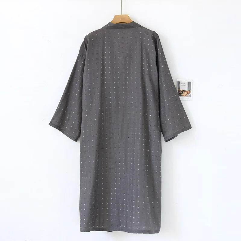 Gray Polko dot Printed Robe for Men Cotton Kimono Men's Bathrobe for Spring Autumn 100% Cotton Long Style Men Kimono Robe