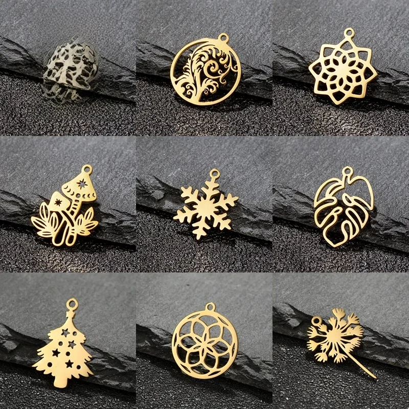 5 sztuk/partia Charms ze stali nierdzewnej do tworzenia biżuterii choinka wisiorek w kształcie płatka śniegu Mini Charm bransoletka naszyjnik DIY akcesoria — zdjęcie 2