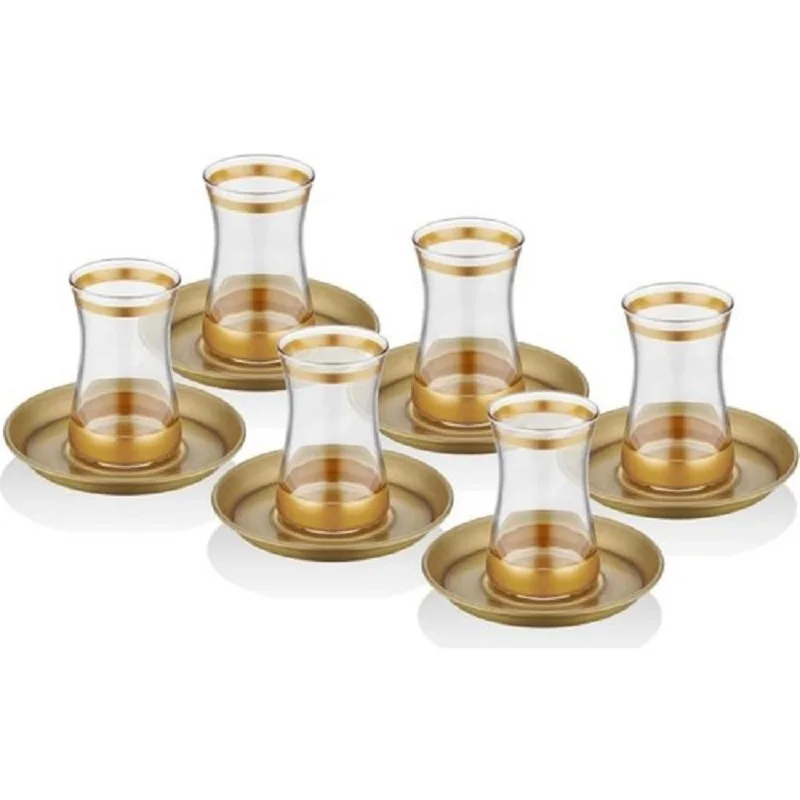 Turkish Tea Cup Pasabahce Gold 12 Piece Tea Cup Tea Saucer Tea Set Tea Set Authentic Turkish Arabic Moroccan Russian british Tea Set