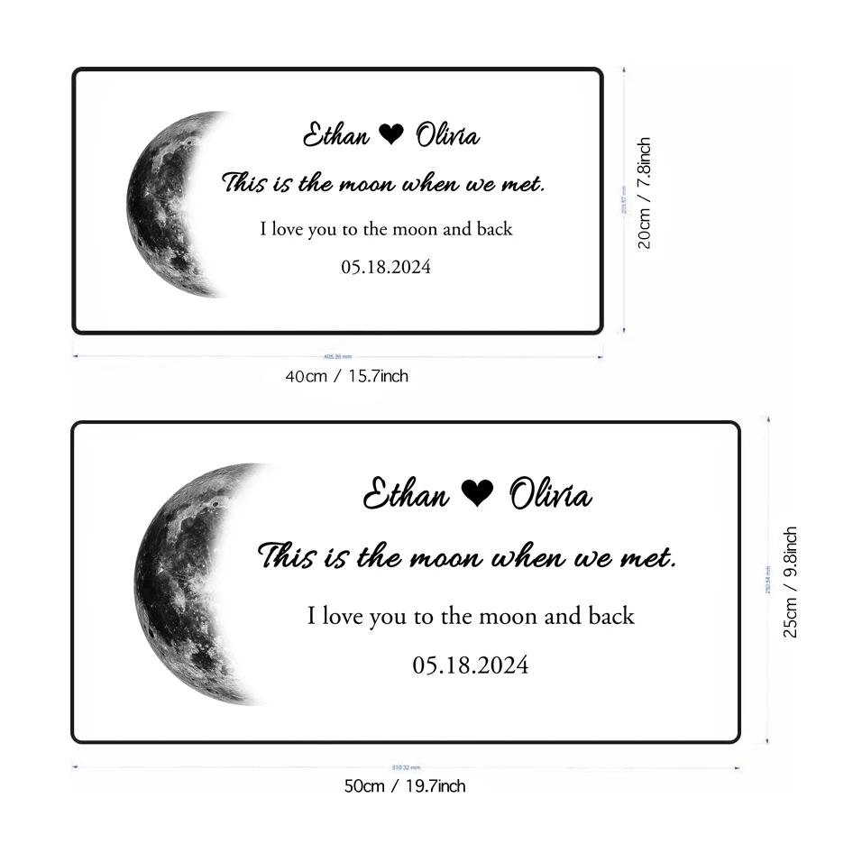 مرآة LED مخصصة لمرحلة القمر للزوجين - تاريخ وأسماء الذكرى السنوية المخصصة، ديكور غرفة نوم مثبت على الحائط لعيد الحب/الزفاف #3