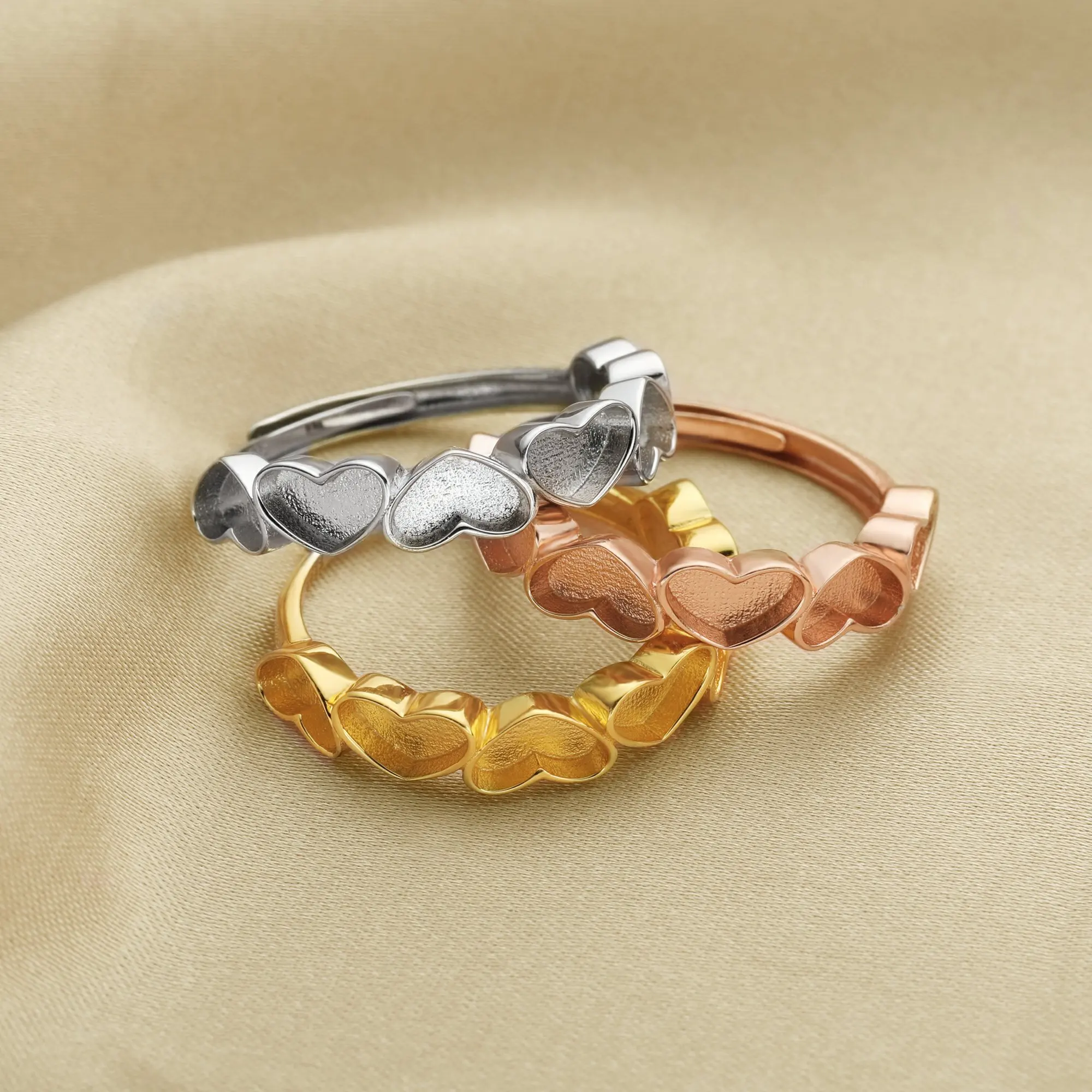 6MM Keepsake Mother Milk Resin Heart Ring Settings Stackable 6 Stones Solid 925 Sterling Silver Rose Gold Plated DIY 1294391