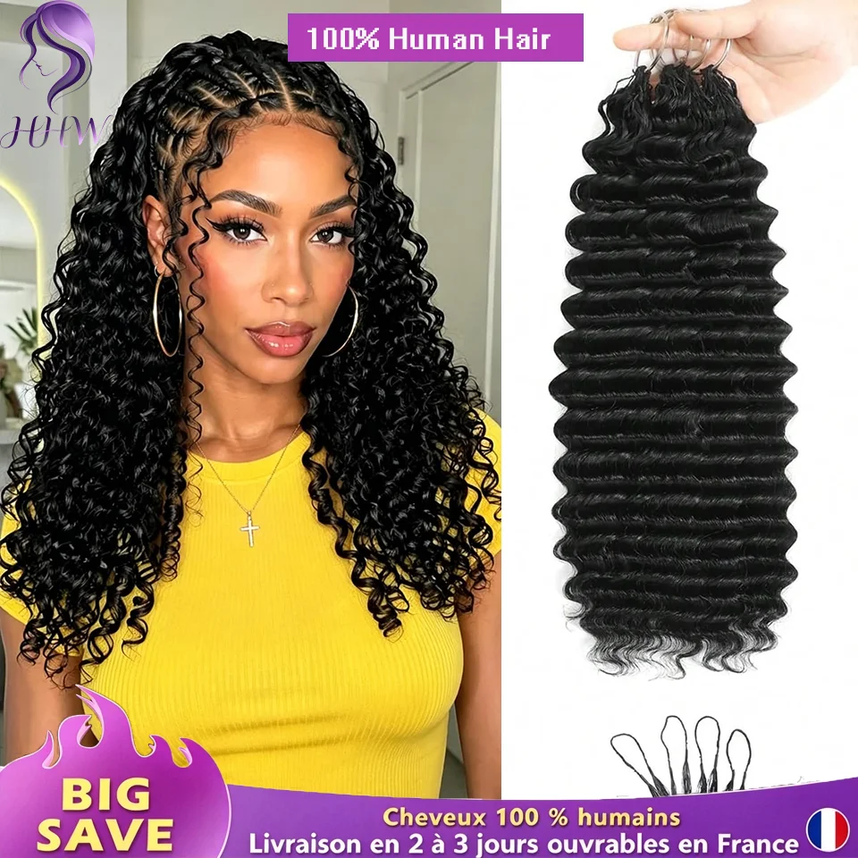 Cheveux Crochet À Plumes Deep Wave 100% Cheveux Humains Pré-Séparés Miracle Knots Tresses Boho Double Tondus Extensions De Cheveux Pour Femmes 14-26Pouces Livraison Rapide 3-5 Jours
