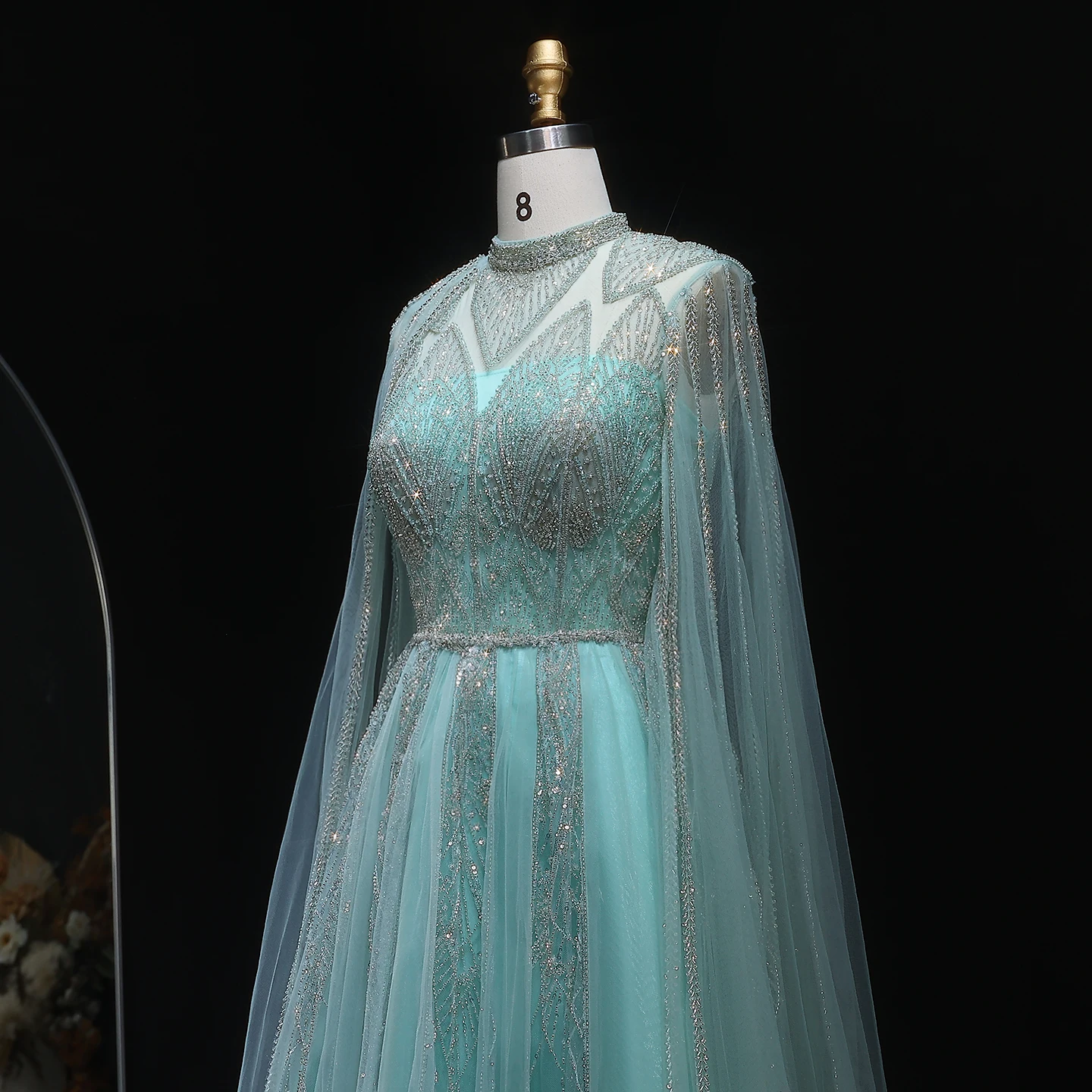 Sharon Said Luxuriöses Dubai Rosa Abendkleid mit Cape-Ärmeln Braun für Muslimische Arabische Hochzeit Damen Partykleider SS050 Maßanfertigung – Detail 18