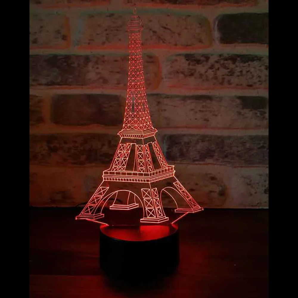 Lámpara de mesa Led de acrílico con ilusión 3D de Eiffel Paris, adaptador de 12 voltios, diseño de luz diurna, Base de madera, regalo para parejas