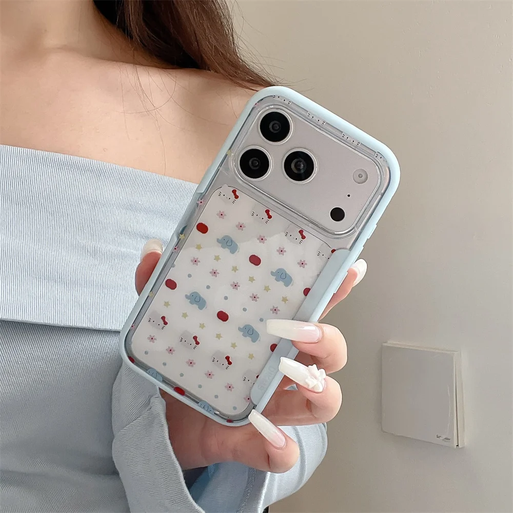 

Korean Cute Cartoon HelloKitty Clear Phone case With Holder for iPhone 16 15 14 13 16 Pro 17 Pro Max Cases Shockproof Cover Capa