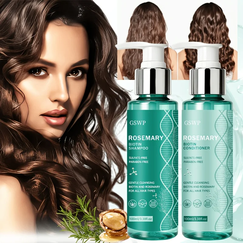 GSWP Rosemary Biotin Shampoo and Conditioner Set. Strengthens hair, smooth and shiny, repairs dry and damaged hair. 100ml+100ml