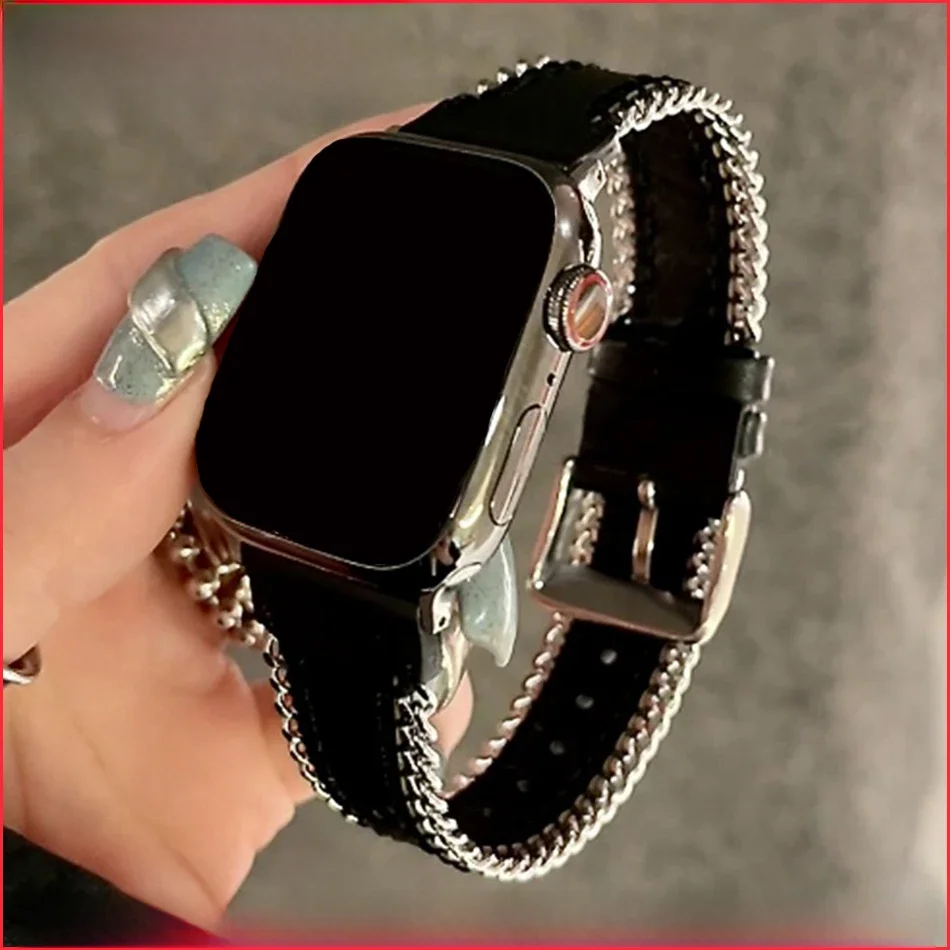 Skórzany pasek do Apple Watch Band S11 S10/9/8/7/6/SE/5/4/Ultra 2 3 IWatch 49/46/45/44/42/41/40/38mm Metalowa bransoleta z bocznym zamkiem błyskawicznym — zdjęcie produktu 7