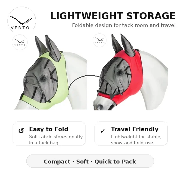 Breathable Mesh Horse Fly Mask with Ears Lightweight Full Face Cover for Riding Stable Turnout Protection