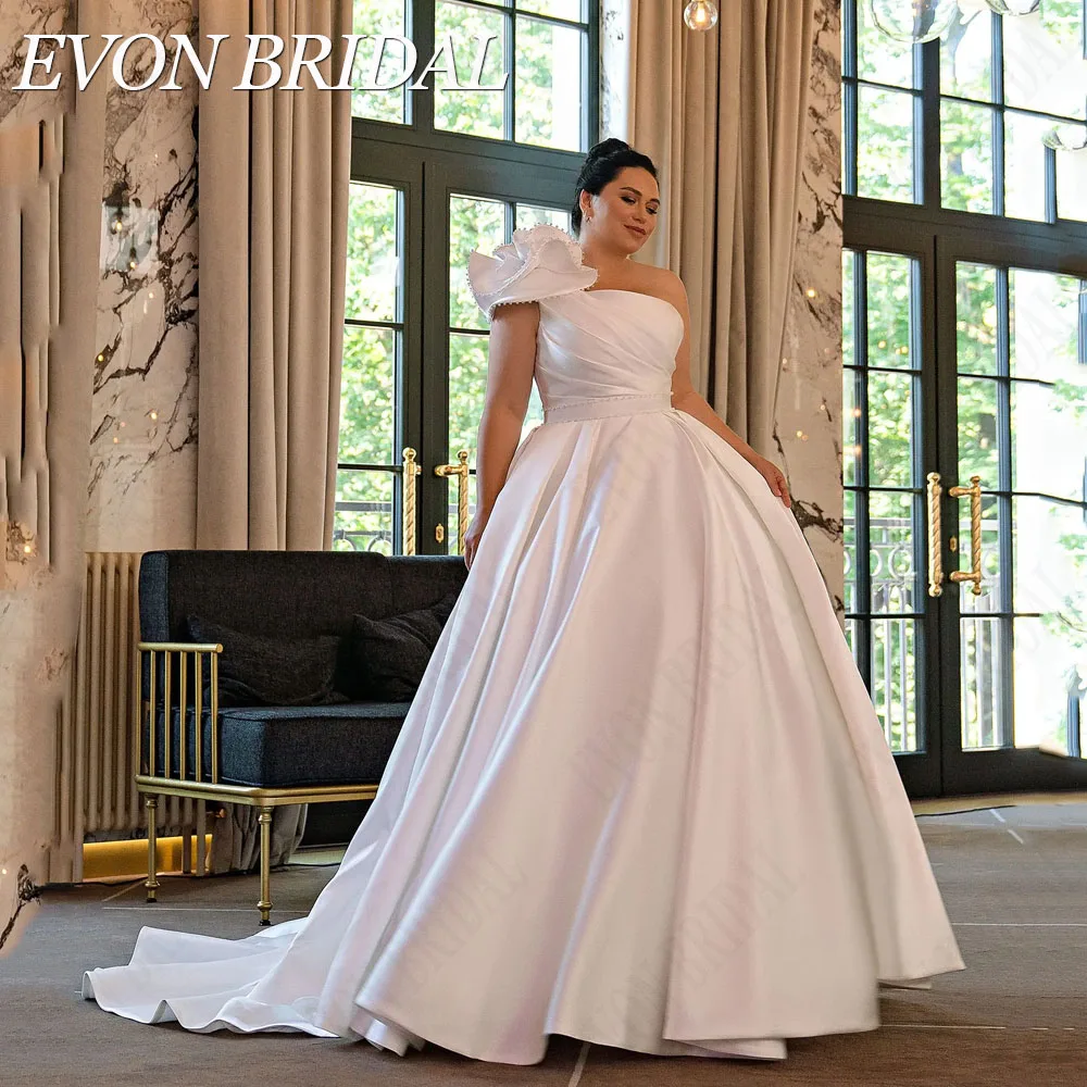 

EVON BRIDAL Oversize Wedding Dress For Big Woman Sleeveless A-Line Satin Elegant Bridal Gowns One Shoulder Robe De Mariée