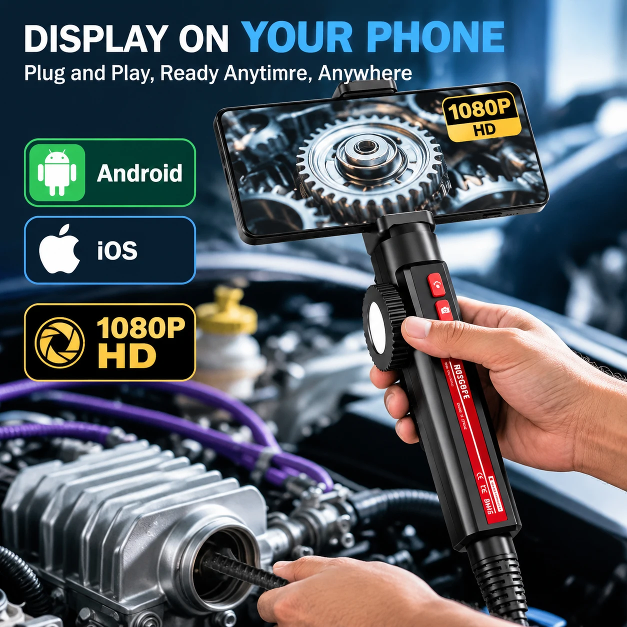 Sewer Automotive Borescope Endoscope Piping Endoscopic Inspection Camera Movable Head For Smartphone Android Cars Mobile 360 °