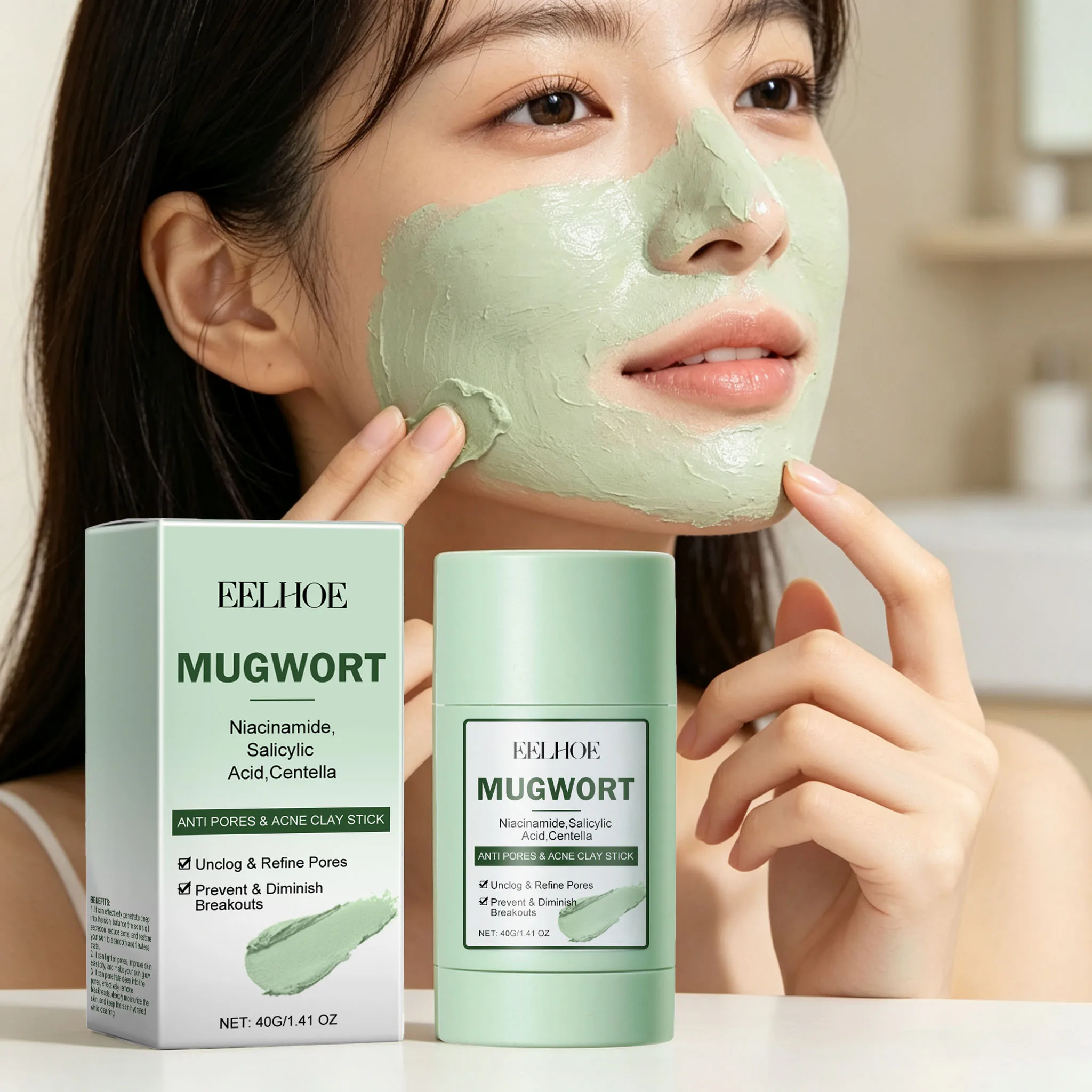 40g Mugwort Face Clay Mask Deep Moisturizing Cleaning Pores Remove Blackhead Smoothing Skin Soothing Discomfort Glowing Facial Mud Mask Stick