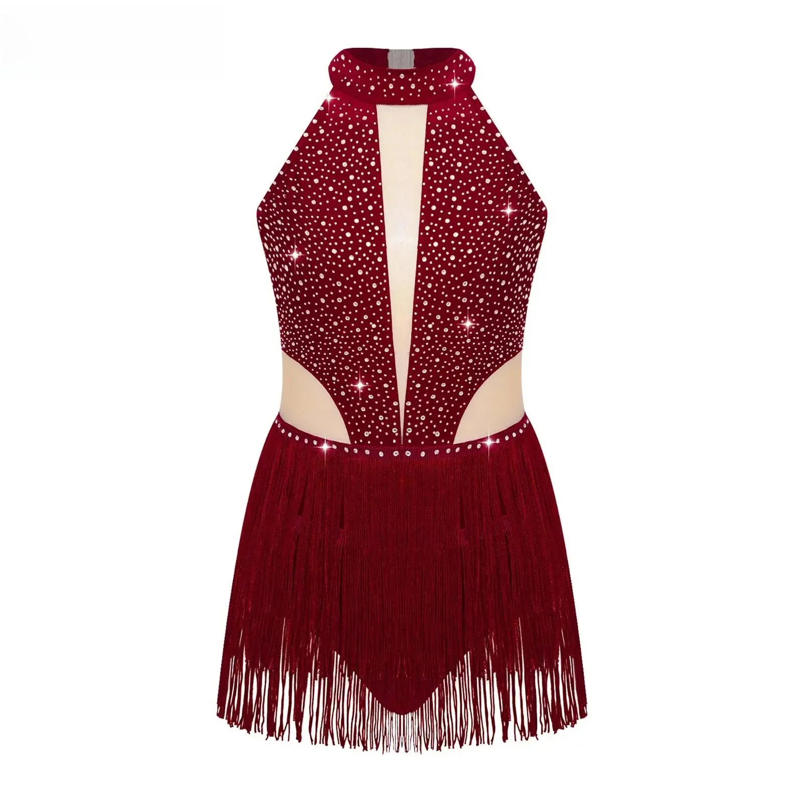 Dziecięcy dziewczęcy trykot baletowy Rhinestone body z frędzlami sukienka gimnastyka łyżwiarstwo figurowe kostium do tańca latynoskiego — zdjęcie 2