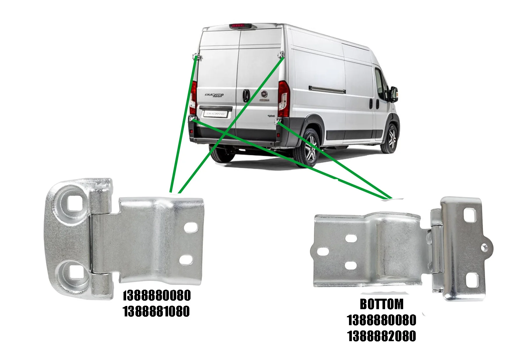 REAR DOOR TOPPER LOWER DOOR HINGE FIT TO FIAT DUCATO PEUGEOT BOXER CITROEN JUMPER from 2006- 1388880080‭ 1388881080‬‬ 1388882080