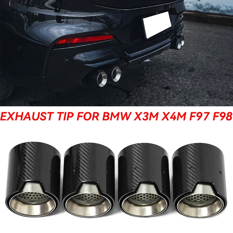 4 Piece/lot 304 Stainless Steel Carbon Fiber Exhaut Tip TailPpipe For BMW X3M X4M F98 F97 M Performance Exhaust Pipe