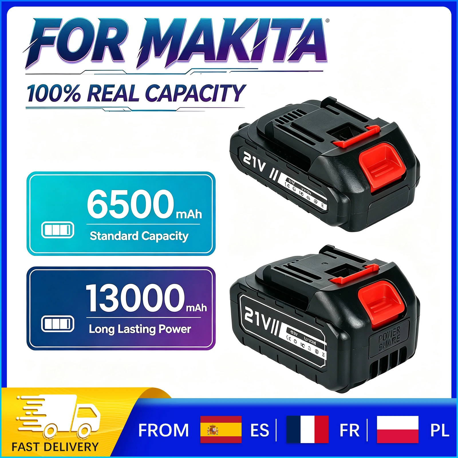 Batteria agli ioni di litio da 21V 1500mAh per utensili Makita, 5 celle 18650 con protezione 3MOS, ricambio per trapani/seghe, oltre 500 cicli, CE