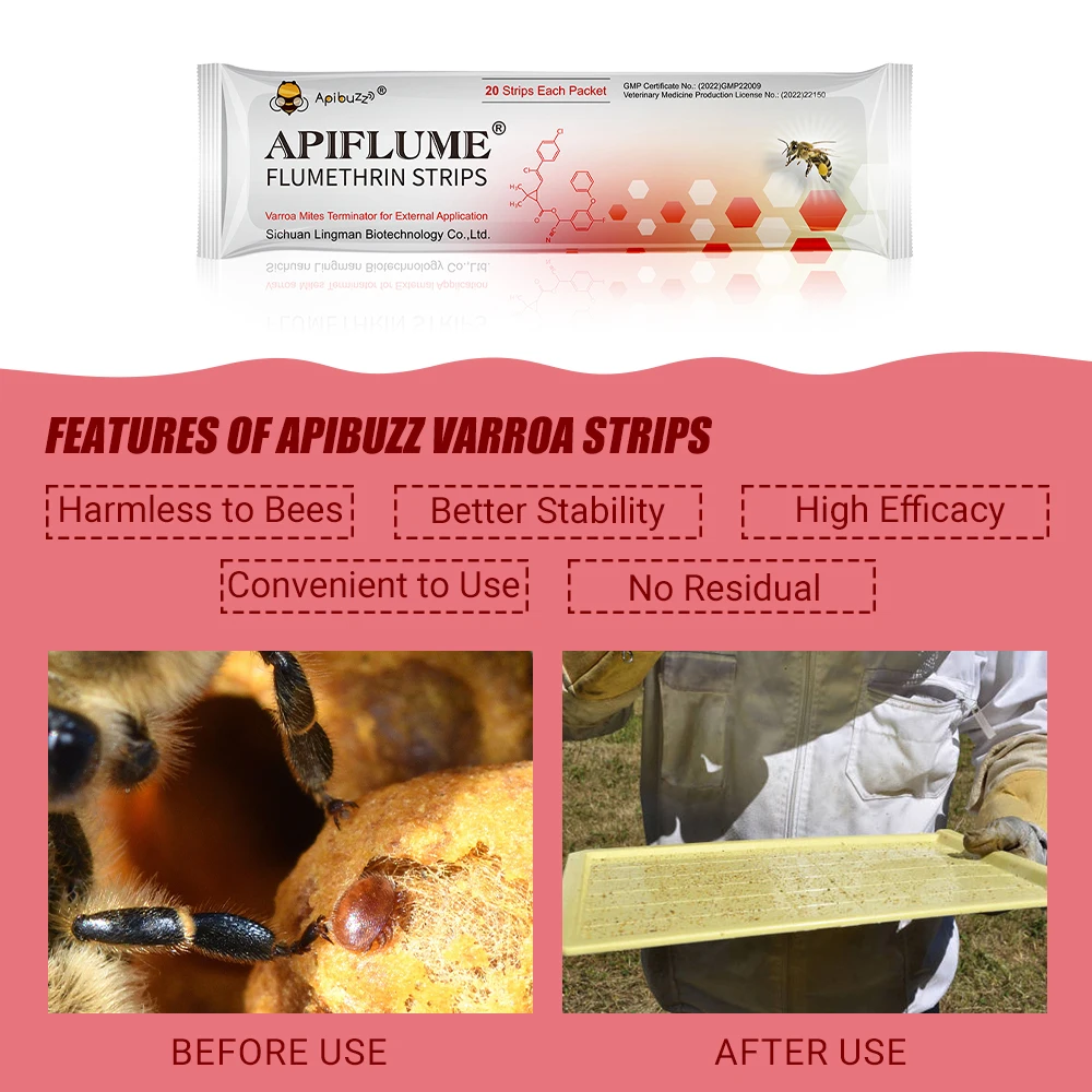 APIFLUME 20-Unit Pack Anti Varroa Strips - Bee keeping equipment - Varroa Tools for Bees - Treatment of Beehive Accessories