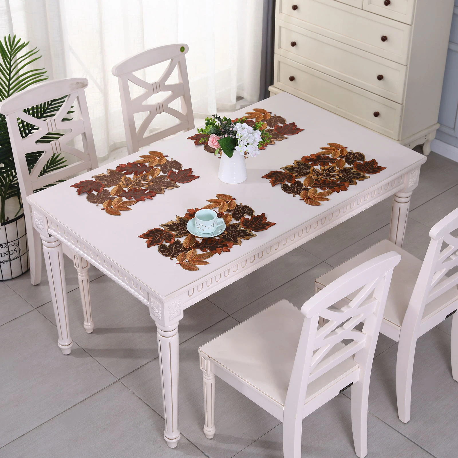 Thanksgiving Table Mat Decorative Placemat Tablecloth Home Party Farmhouse Harvest Mat for Dining Table Cutwork Runner