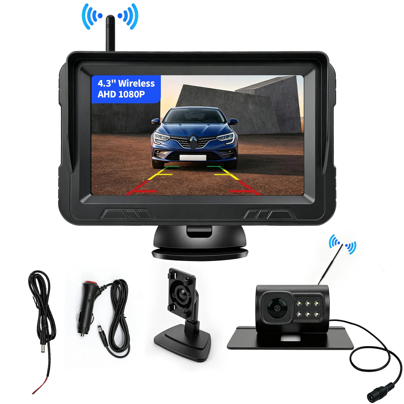 Wireless Backup Camera Kit with 4.3-Inch Car and Vehicle Display, Suitable for Cars, Pickups, RVs, and Other Vehicles