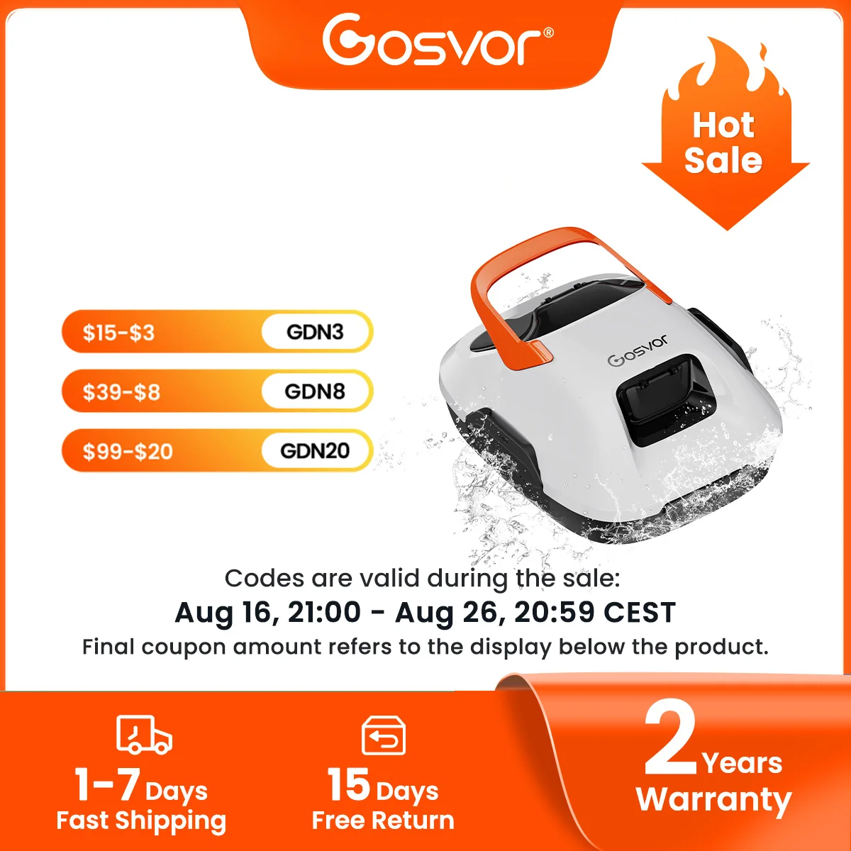 2026 New Gosvor Pool Cleaner Robot Pool Vacuum, Dual Cleaning Modes, Cordless Robotic Pool Cleaner Lasts 90 Mis, Self-Parking, Portable, 1200-1900GPH, Ideal for Above Ground Pool up to 860 sq.ft