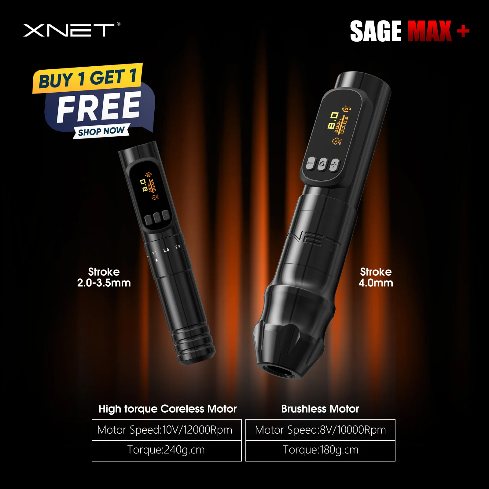 

XNET Sage ProWireless Tattoo Machine Buy One Get One 1300 Battery Brushless Motor Permanent Makeup Machine for Tattoo BOGO