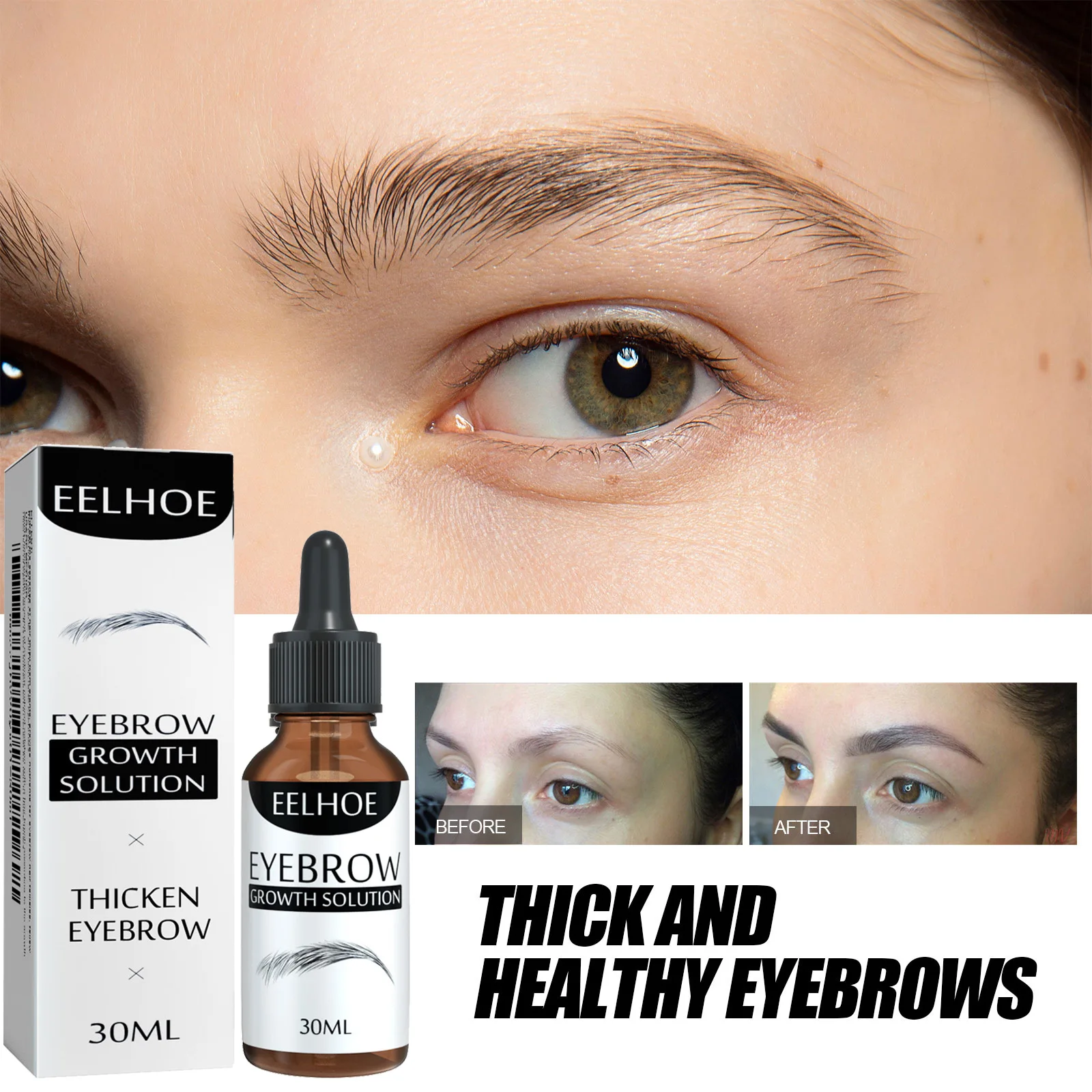 Eelhoe 30ml Eyelash Fast Growth Essential Oil Thicken Eyebrow Eyelash Enhancer Nourish Curly Lengthening Eyebrows Growth Serum