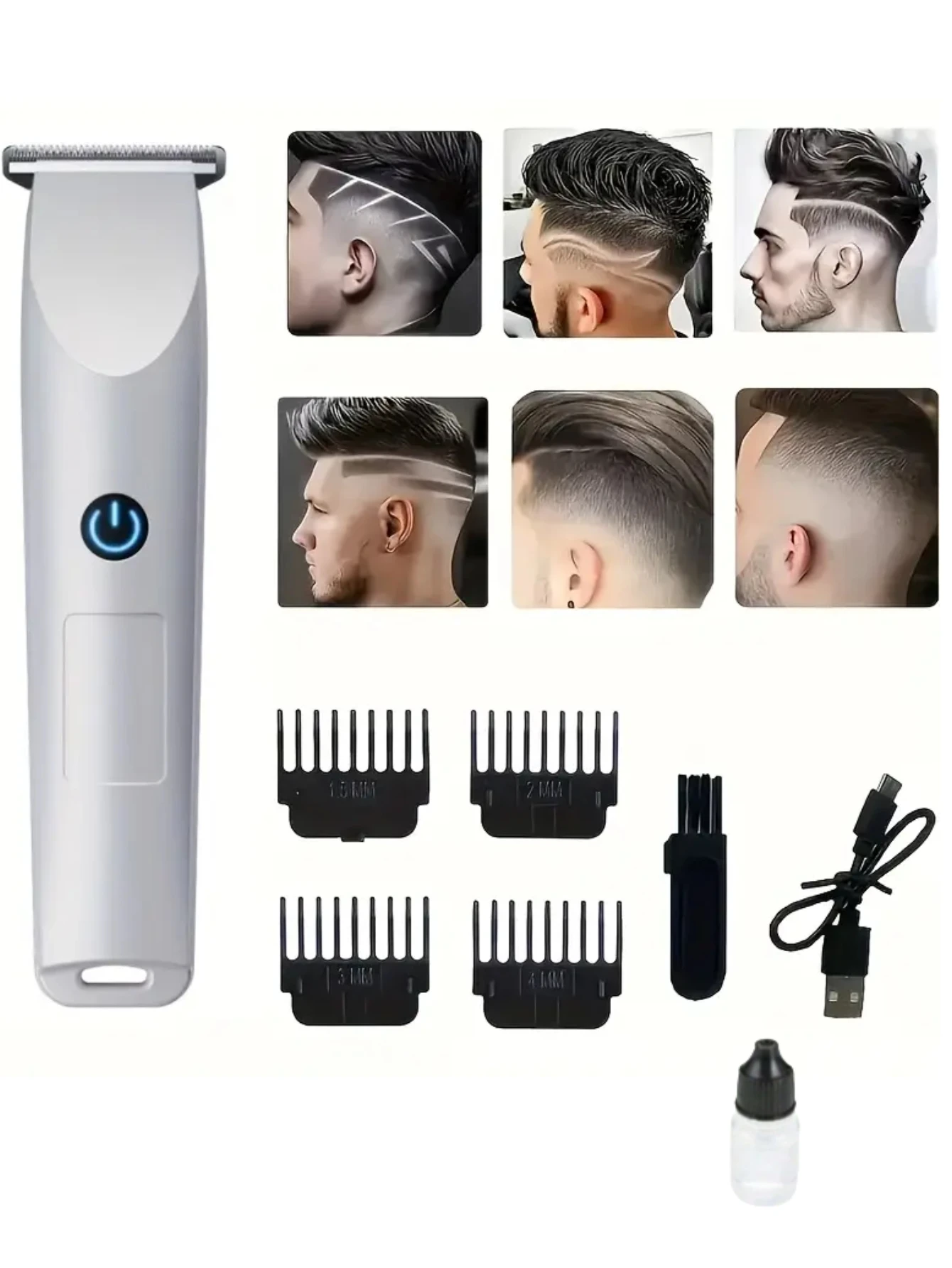 Maquina de Pelo Eléctrica, Recargable Por USB, Maquina de Pelo Inalámbrica Con Peine Limitador, Adecuada Para La Cara, La Barba y Las Partes del Cuerpo.