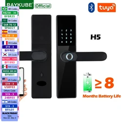 RAYKUBE H5 Biometric Fingerprint Smart Door Lock via Tuya APP Bluetooth Remote Unlock /Key/ Password/ IC Card/Fingerprint Unlock