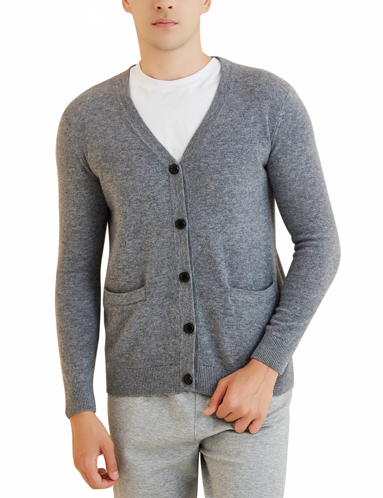 LONGMING-cárdigans con cuello en V para hombre, suéter 100% de lana merina, chaqueta cálida de punto suave de manga larga, otoño e invierno, 2023