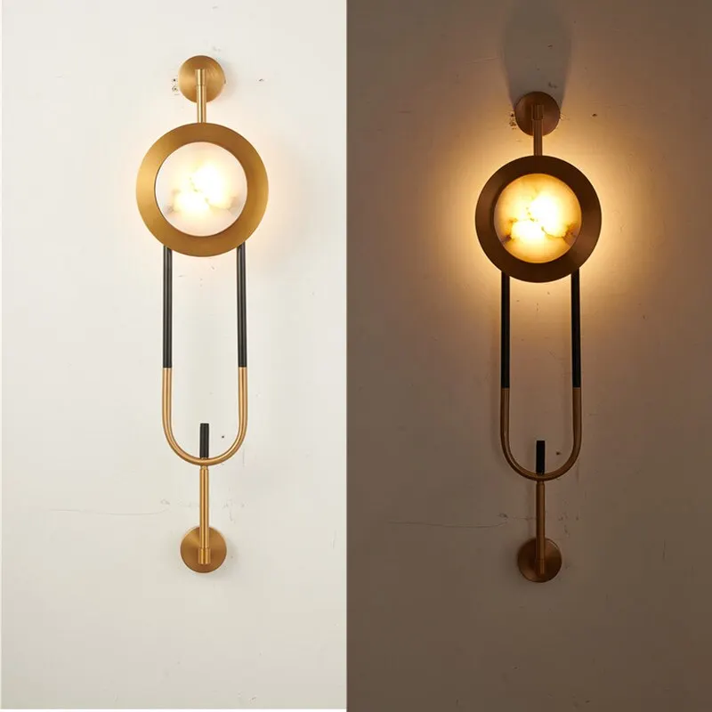 Moderne Gouden Hardware Eenvoudige Woonkamer Led Verlichting Wandlamp Marmeren Slaapkamer Decoratie Wandlamp