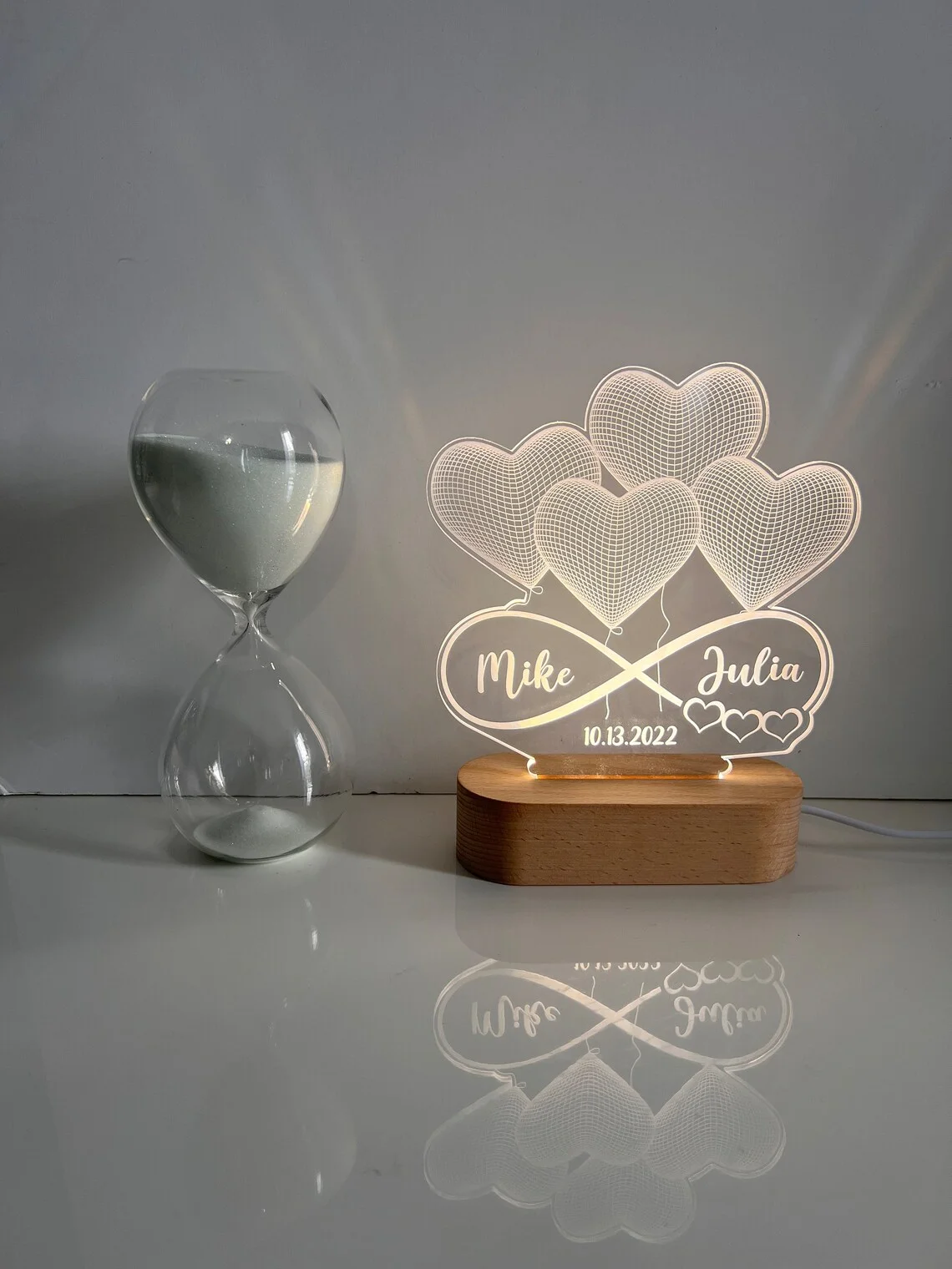 Personalized 3D Illusion LED Lamp Infinity Heart Valentines Gift Light up Sign  Couples gift/ Gift for her Anniversary gift