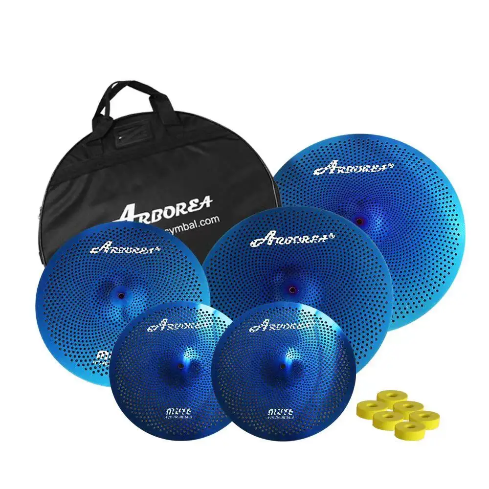 

Arborea Mute Cymbal Pack Silent Blue 5 PCS 14"Hihats+16"Crash+18"Crashride+20"Ride and Free Cymbal Bag & Gifted 6 pcs Felts