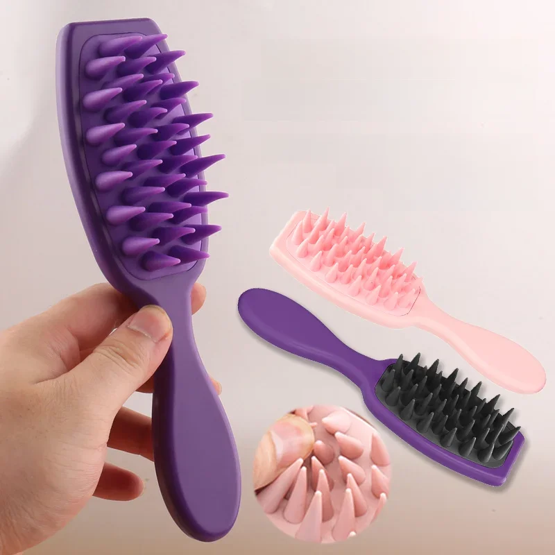Peigne de massage du cuir chevelu en silicone, brosse à shampooing à poignée douce, soins des cheveux, douche, arc-en-ciel, livres, épurateur de cheveux pour le corps, 1 pièce