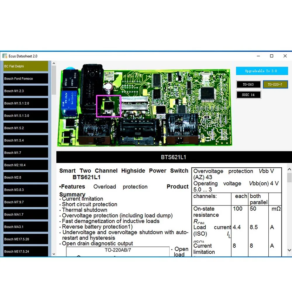 Software de reparación ECU, hoja de datos Ecus 2,0, esquemas PCB con componentes electrónicos de ECU de coche e información adicional para Bosch