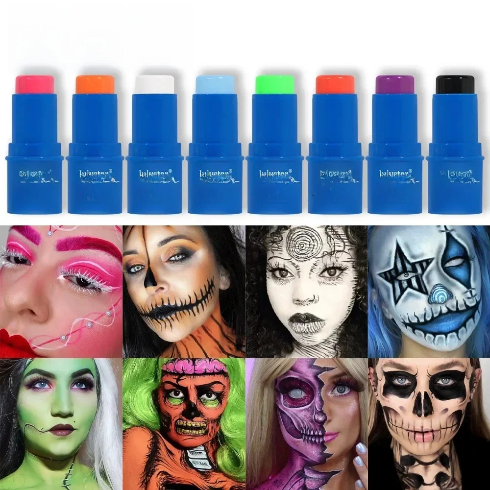 Bâton de peinture pour le visage et le corps, crème imperméable, lumière UV, néon, vert, violet, rose, noir, blanc, maquillage artistique pour fête