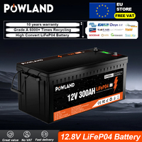 POWLAND 12V 300AH 200AH 24V 100AH LiFePO4 Lithium Battery Grade A+ 6000 Cycle Times with BMS for RV Golf Cart Solar VAT Free